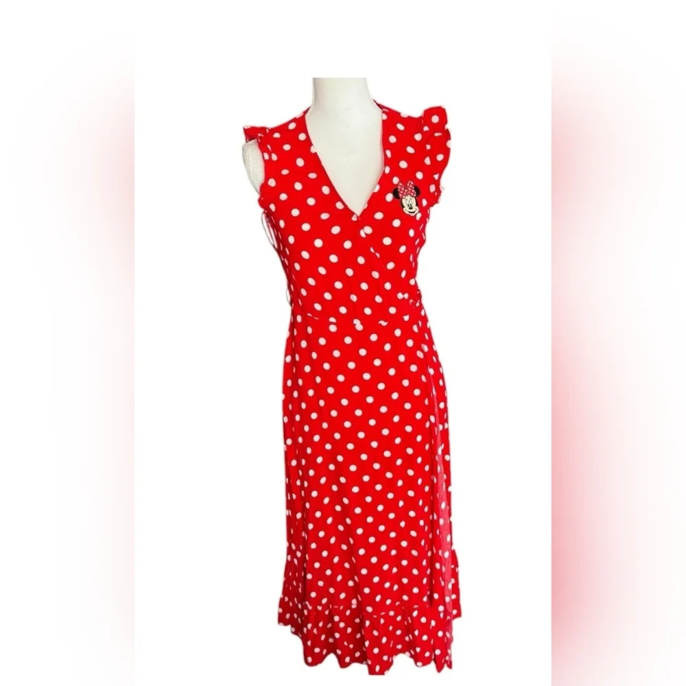 Disney Minnie Mouse Polka Dot Midi-Wrap Dress,Adjustable ties at waist. Small - Picture 1 of 8